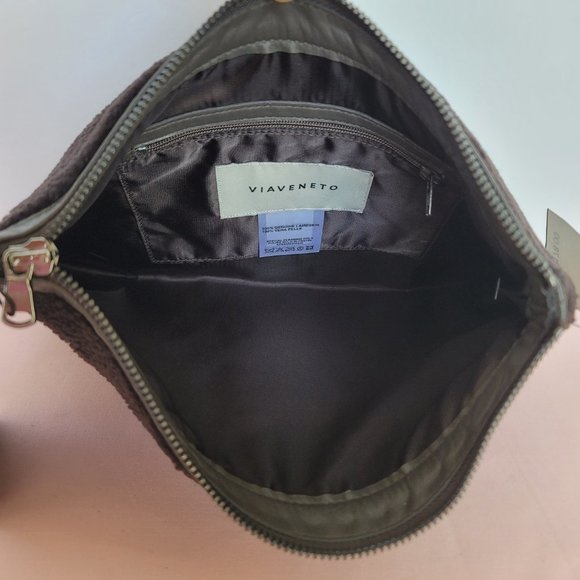 VIAVENETO Delilah Curly Lambskin Shearling Large Pouch/Wristlet- Chocolate Brown - Picture 11 of 16